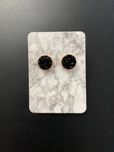 Load image into Gallery viewer, 12mm Black Druzy Earrings