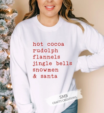 Load image into Gallery viewer, Hot Cocoa Rudolph Flannels Jingle Bells Snowmen & Santa - Red Metallic Writing