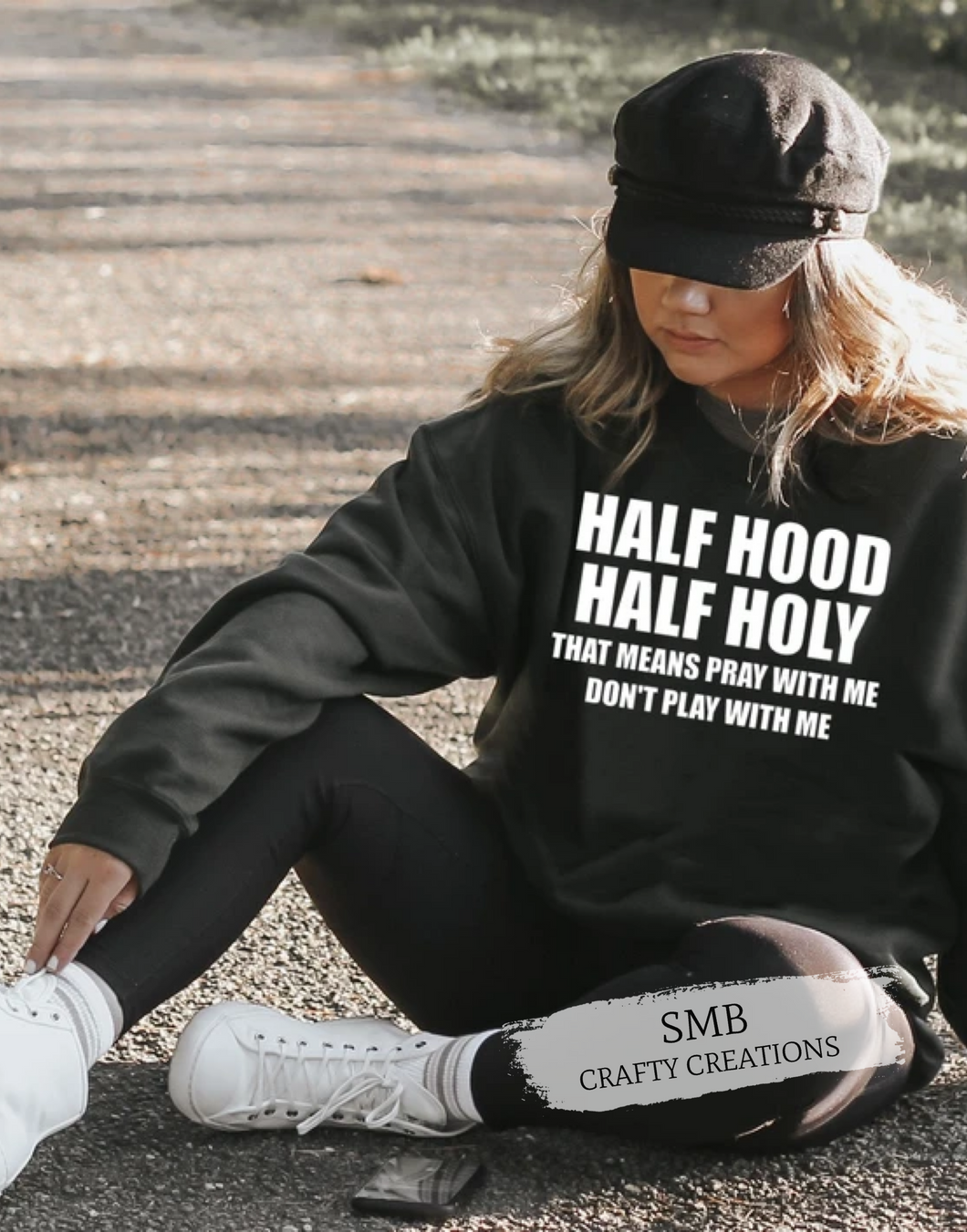 Half Hood Half Holy - White Writing Block Font